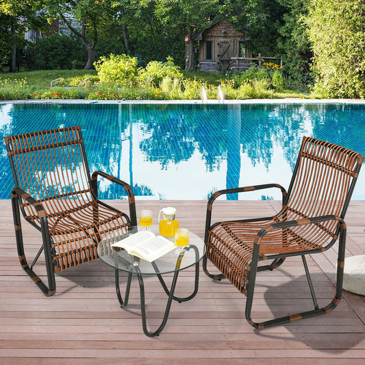 3 Pieces Patio Rattan Conversational Furniture Set, Brown Patio Conversation Sets Brown at Gallery Canada