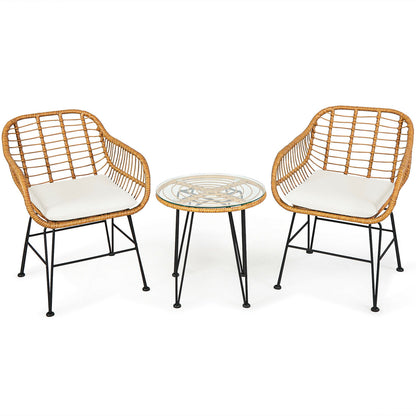 3 Pieces Rattan Furniture Set with Cushioned Chair Table, White Patio Conversation Sets at Gallery Canada