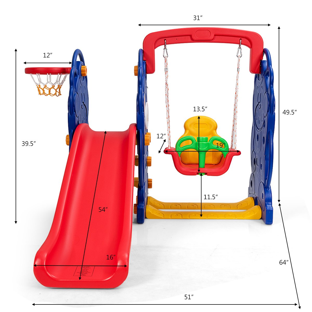 3-in-1 Toddler Climber and Swing Playset, Multicolor - Gallery Canada