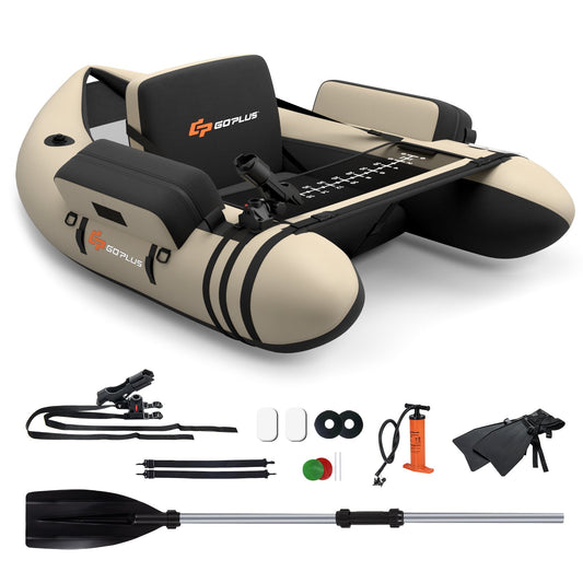 Inflatable Fishing Float Tube with Pump Storage Pockets and Fish Ruler, Beige - Gallery Canada