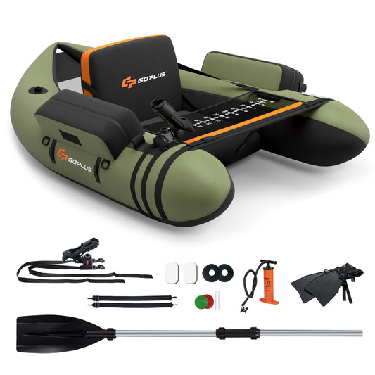 Inflatable Fishing Float Tube with Pump Storage Pockets and Fish Ruler, Green
