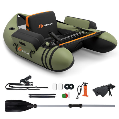 Inflatable Fishing Float Tube, With Storage Pockets And Fish Ruler, Green