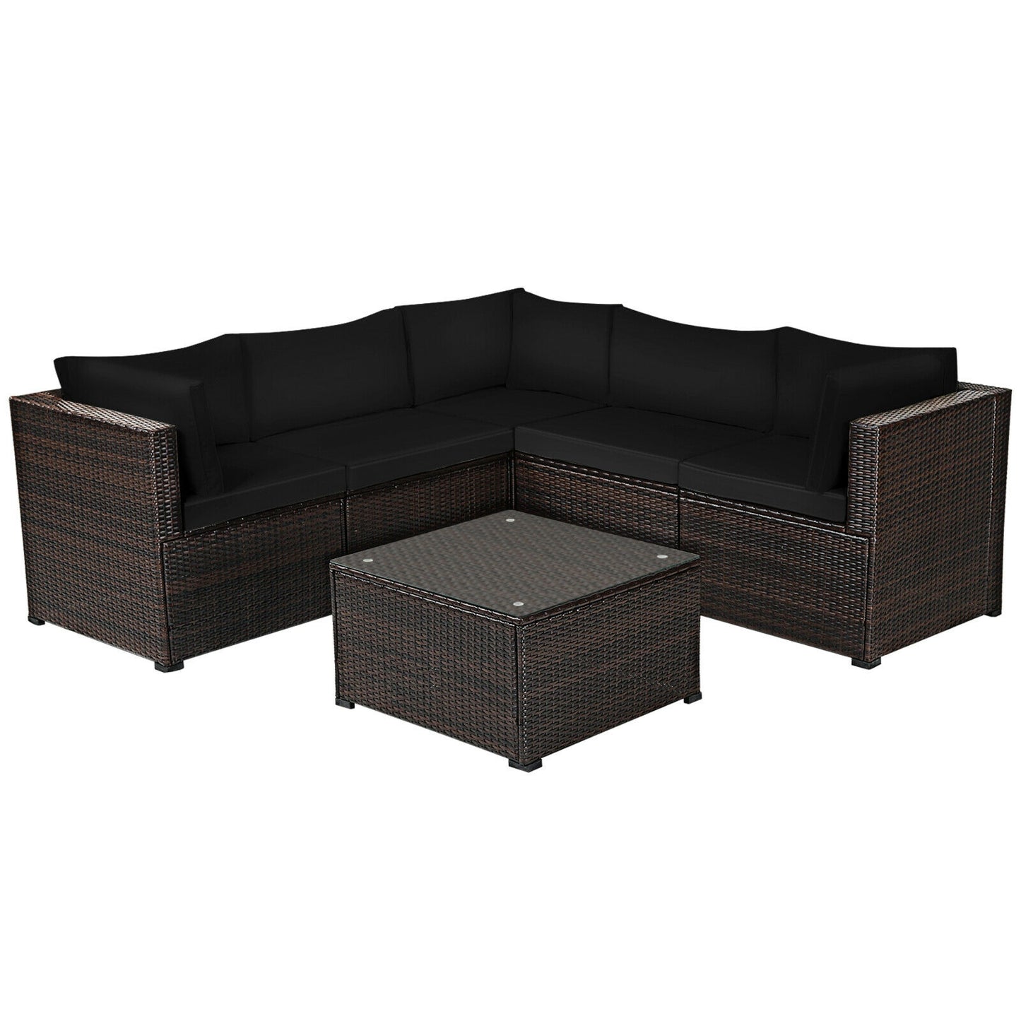 6 Pieces Patio Furniture Sofa Set with Cushions for Outdoor, Black Outdoor Sectionals Black at Gallery Canada