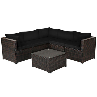 6 Pieces Patio Furniture Sofa Set with Cushions for Outdoor, Black Outdoor Sectionals at Gallery Canada