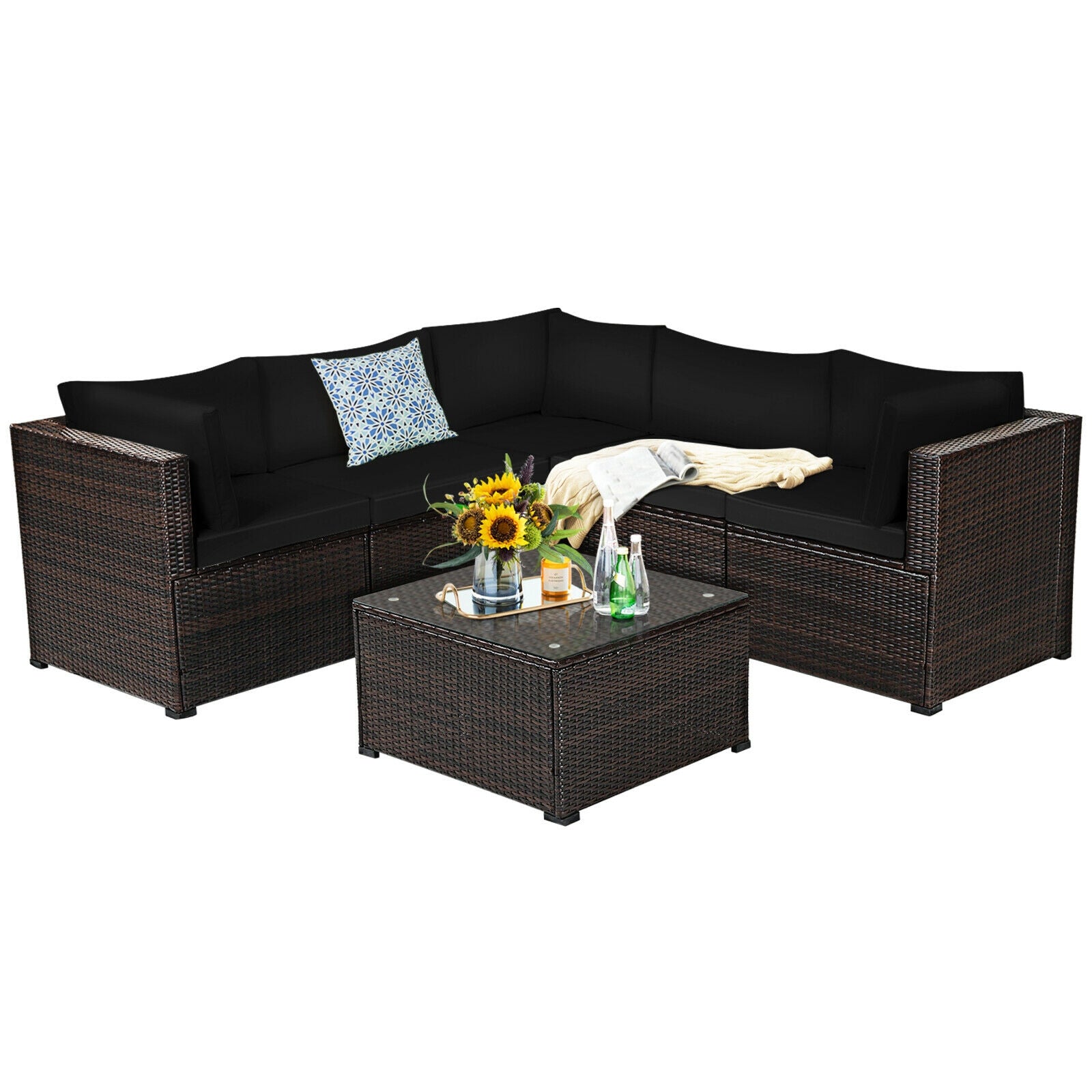 6 Pieces Patio Furniture Sofa Set with Cushions for Outdoor, Black Outdoor Sectionals at Gallery Canada