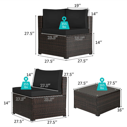 6 Pieces Patio Furniture Sofa Set with Cushions for Outdoor, Black Outdoor Sectionals at Gallery Canada