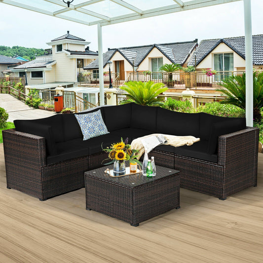 6 Pieces Patio Furniture Sofa Set with Cushions for Outdoor, Black - Gallery Canada