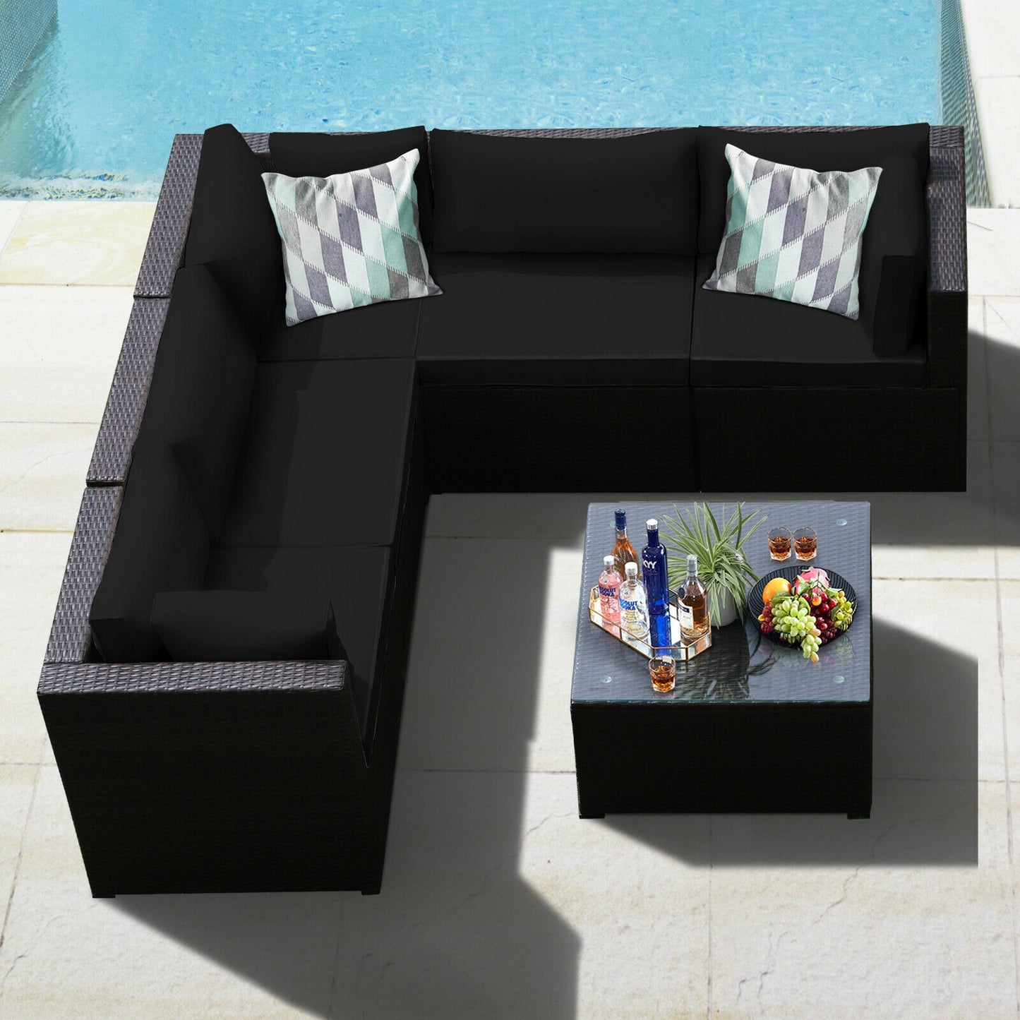 6 Pieces Patio Furniture Sofa Set with Cushions for Outdoor, Black Outdoor Sectionals at Gallery Canada