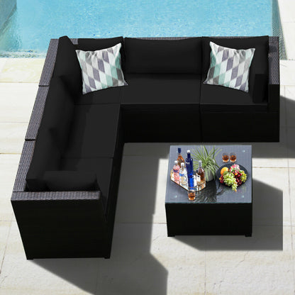 6 Pieces Patio Furniture Sofa Set with Cushions for Outdoor, Black Outdoor Sectionals at Gallery Canada