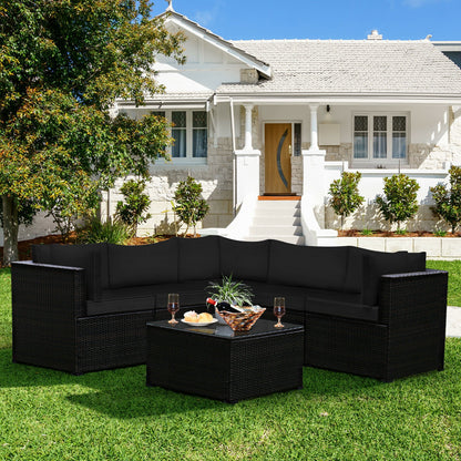 6 Pieces Patio Furniture Sofa Set with Cushions for Outdoor, Black Outdoor Sectionals at Gallery Canada