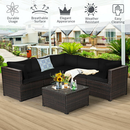 6 Pieces Patio Furniture Sofa Set with Cushions for Outdoor, Black Outdoor Sectionals at Gallery Canada
