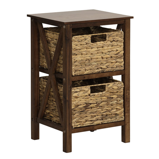 3-Tier Nightstand with 2 Seagrass Baskets Narrow X-Design, Walnut at Gallery Canada