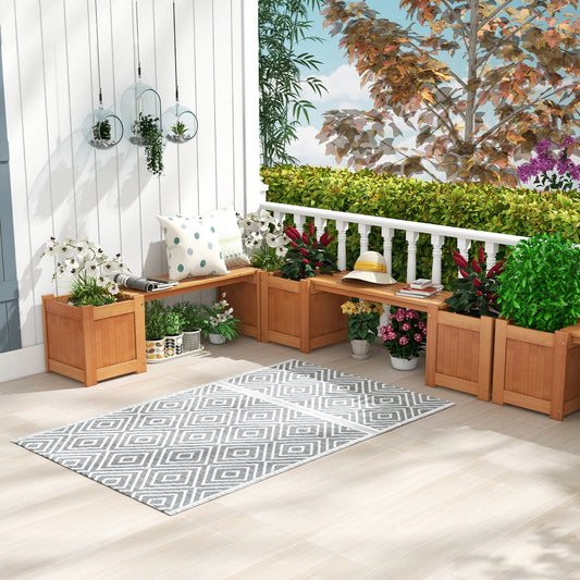 Wood Planter Box with Bench for Garden Yard Balcony, Natural - Gallery Canada