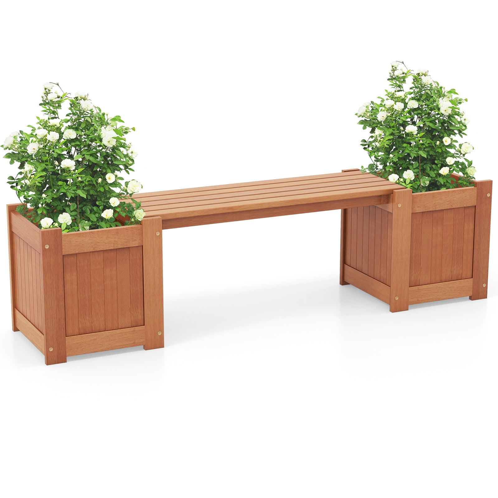 Wood Planter Box with Bench for Garden Yard Balcony, Natural Potting Benches & Tables Natural at Gallery Canada