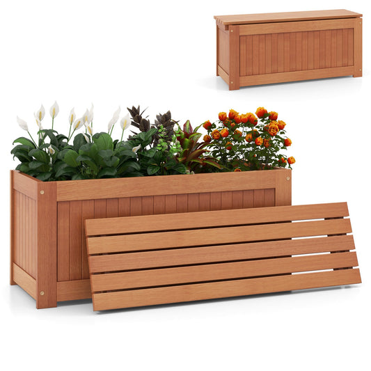 Outdoor Plant Container with Seat for Garden Yard Balcony Deck, Natural - Gallery Canada