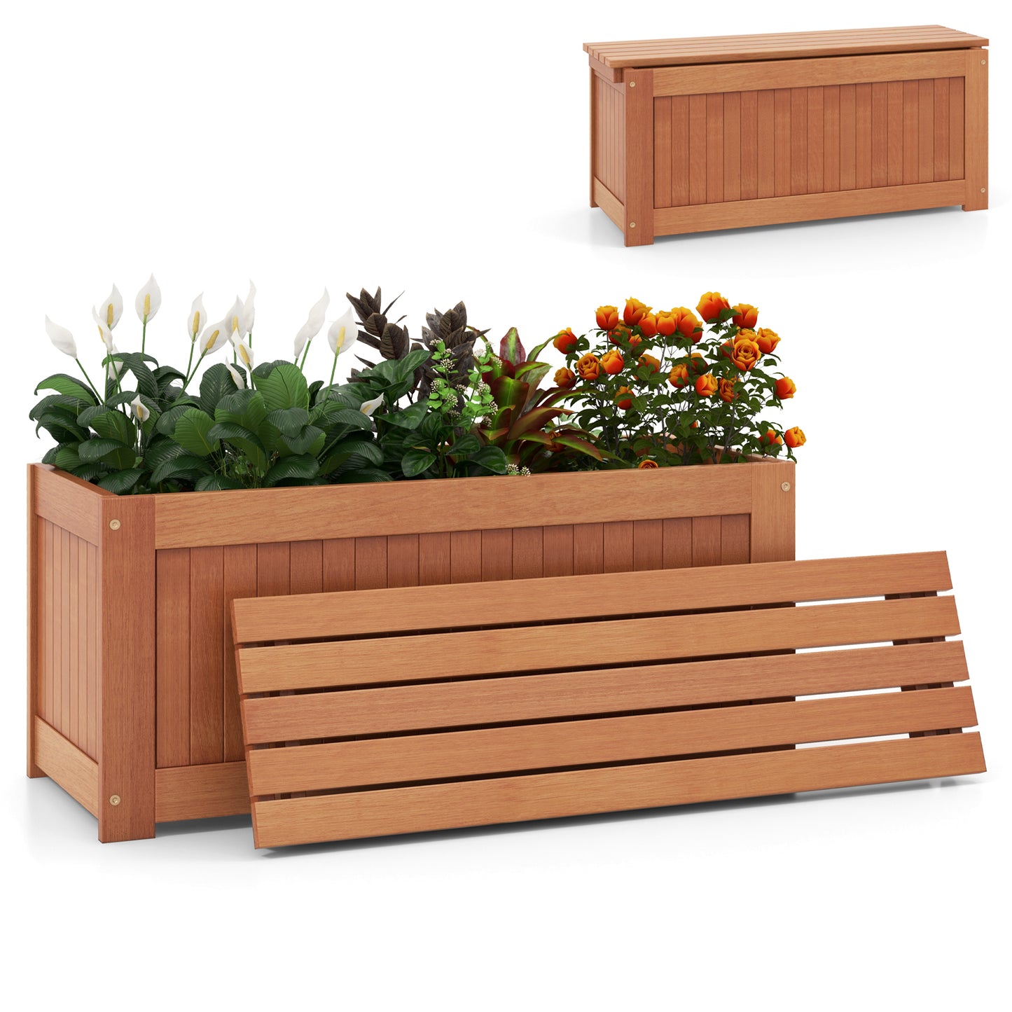 Outdoor Plant Container With Seat, Natural