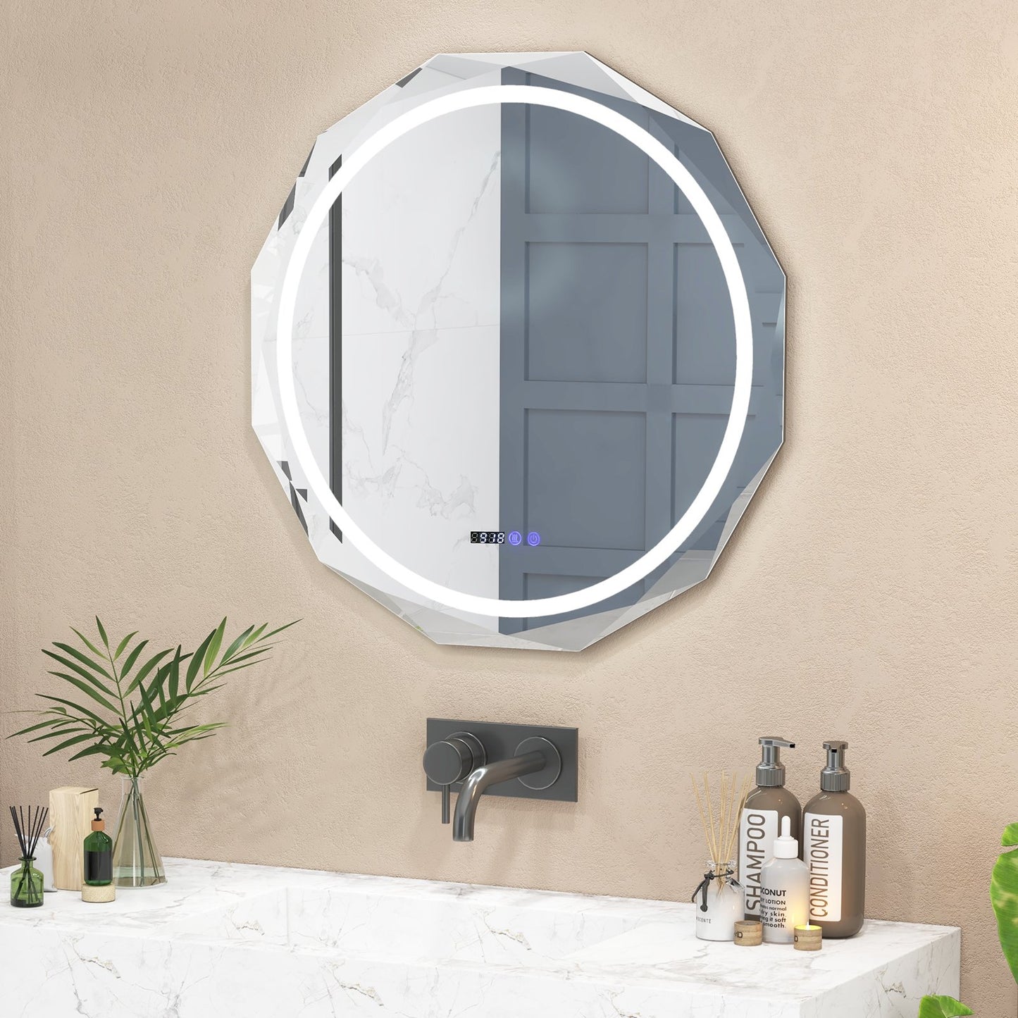 Defogging LED Bathroom Mirror with Stepless 3 Colors Temperature, White