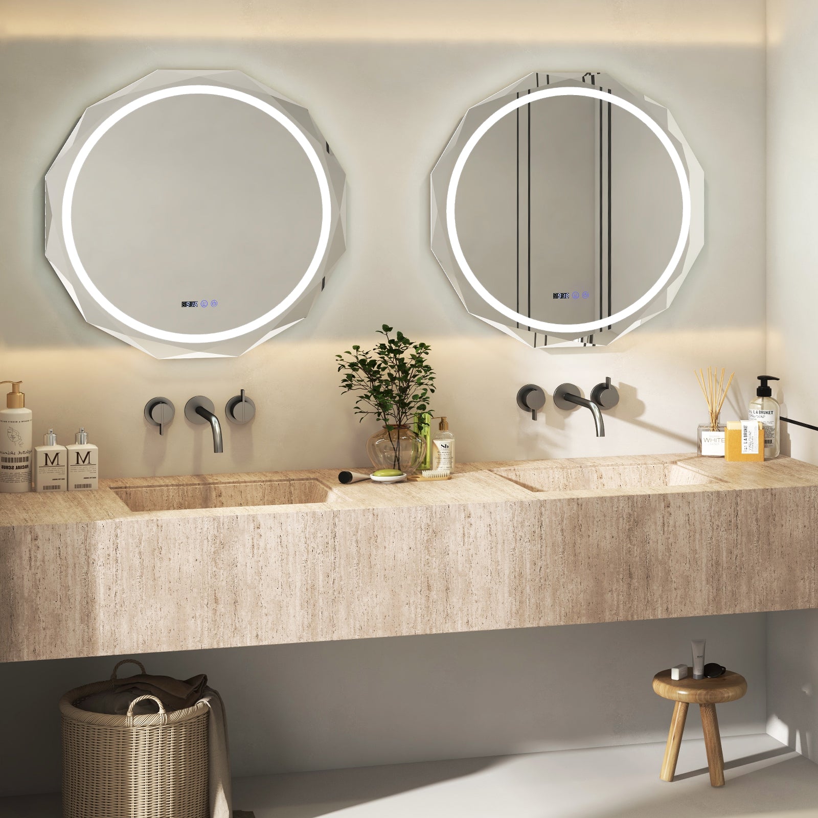 Defogging LED Bathroom Mirror with Stepless 3 Colors Temperature, White Wall Mirrors at Gallery Canada