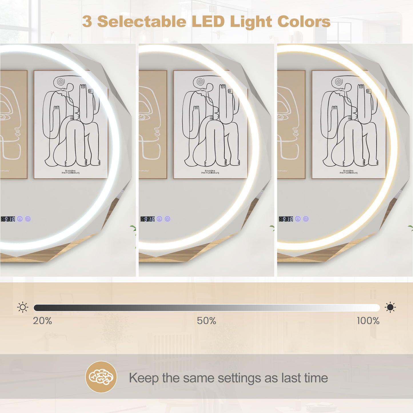 Defogging LED Bathroom Mirror with Stepless 3 Colors Temperature, White Wall Mirrors at Gallery Canada