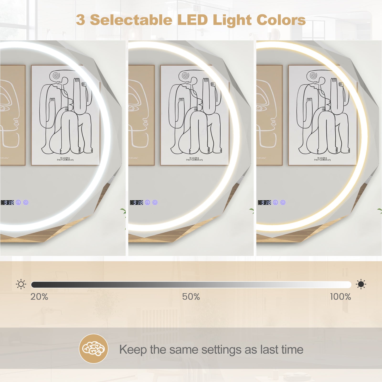 Defogging LED Bathroom Mirror with Stepless 3 Colors Temperature, White Wall Mirrors at Gallery Canada