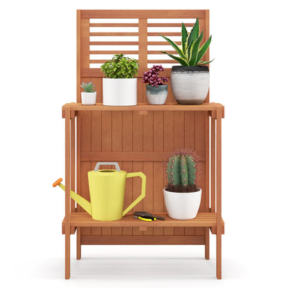 Folding Potting Bench, 2-Tier Storage Shelves, Teak Oil Finish, Natural Potting Benches & Tables at Gallery Canada