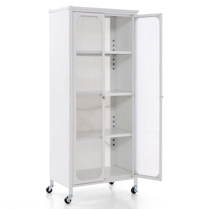 Glass Door Storage Cabinet With Wheels, Adjustable Shelves, White Cabinets & Chests White at Gallery Canada