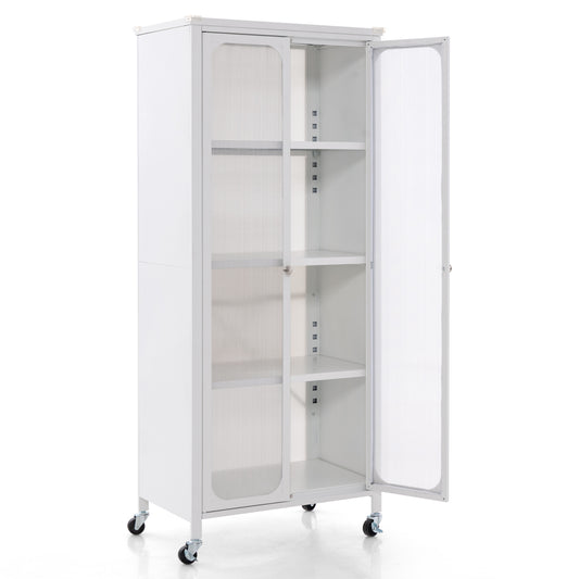Glass Door Storage Cabinet With Wheels, Adjustable Shelves, White Cabinets & Chests White at Gallery Canada