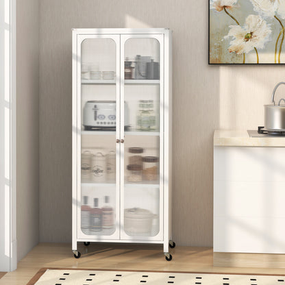 Glass Door Storage Cabinet With Wheels, Adjustable Shelves, White Cabinets & Chests at Gallery Canada