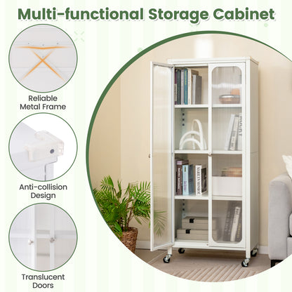 Glass Door Storage Cabinet With Wheels, Adjustable Shelves, White Cabinets & Chests at Gallery Canada
