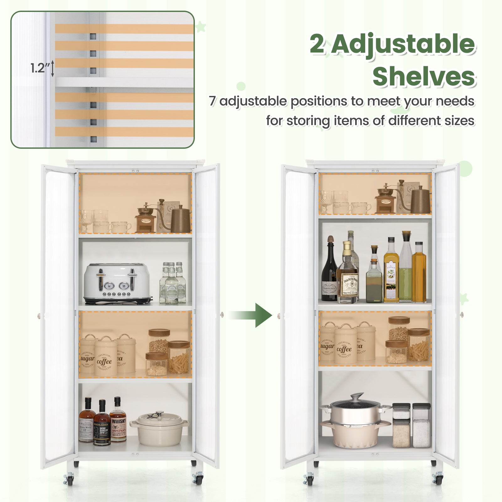 Glass Door Storage Cabinet With Wheels, Adjustable Shelves, White Cabinets & Chests at Gallery Canada
