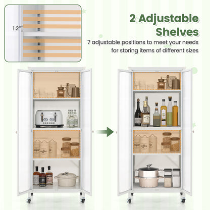 Glass Door Storage Cabinet With Wheels, Adjustable Shelves, White Cabinets & Chests at Gallery Canada