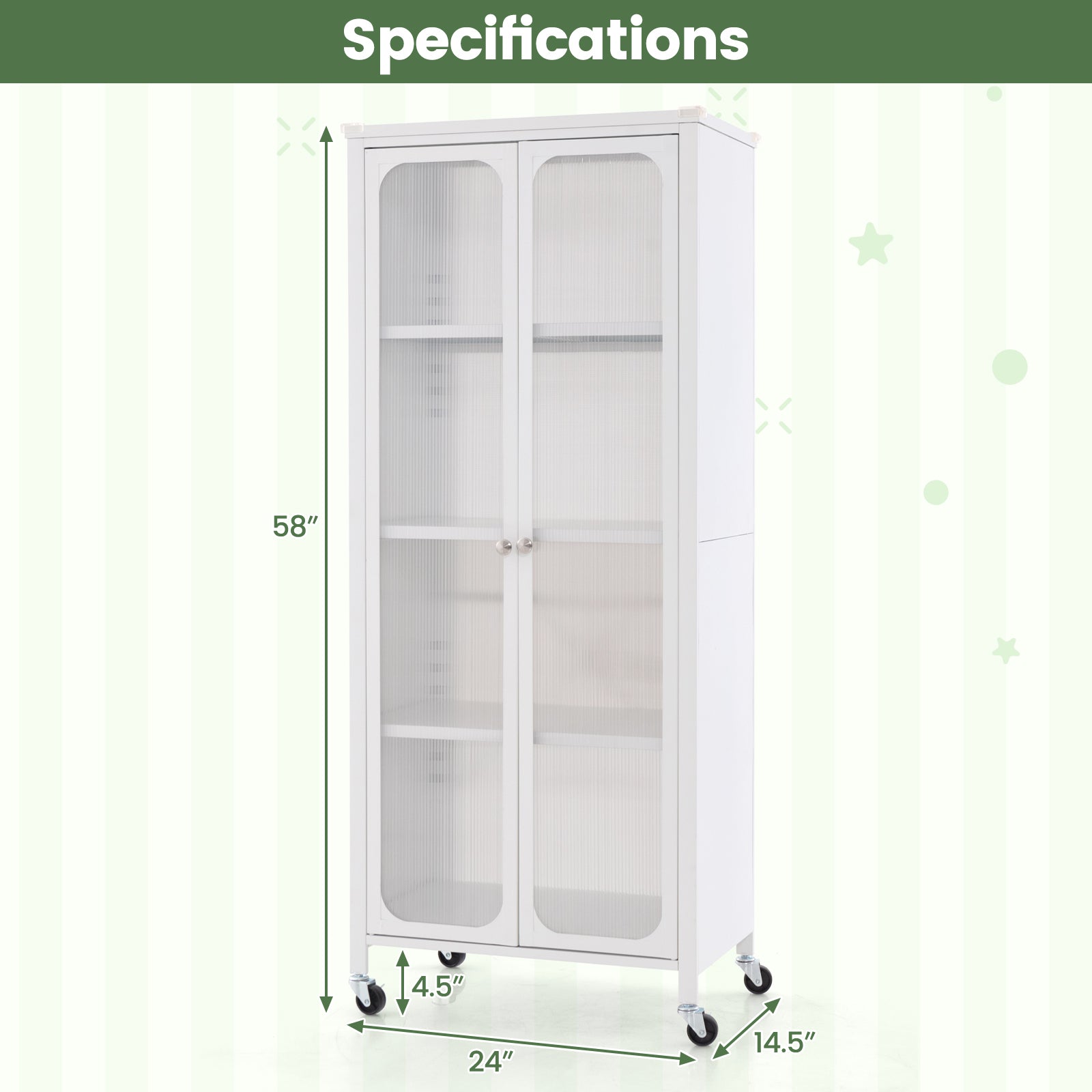 Glass Door Storage Cabinet With Wheels, Adjustable Shelves, White Cabinets & Chests at Gallery Canada