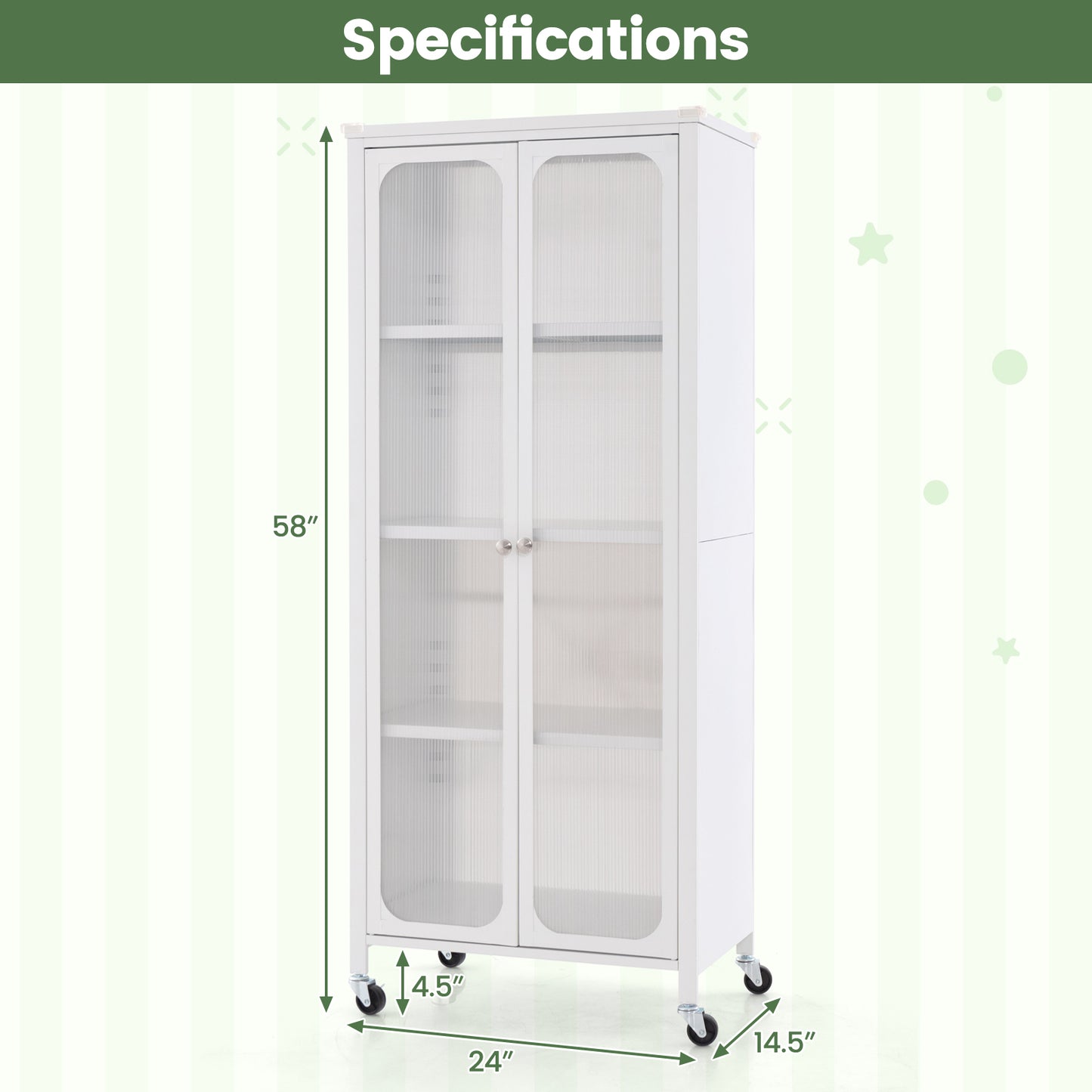 Glass Door Storage Cabinet With Wheels, Adjustable Shelves, White Cabinets & Chests at Gallery Canada