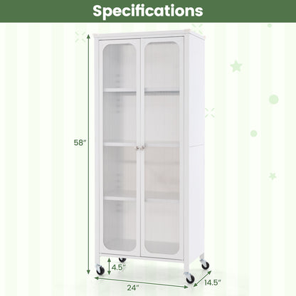 Glass Door Storage Cabinet With Wheels, Adjustable Shelves, White Cabinets & Chests at Gallery Canada