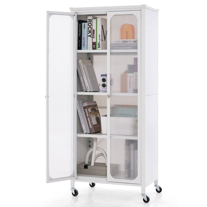 Glass Door Storage Cabinet With Wheels, Adjustable Shelves, White Cabinets & Chests at Gallery Canada