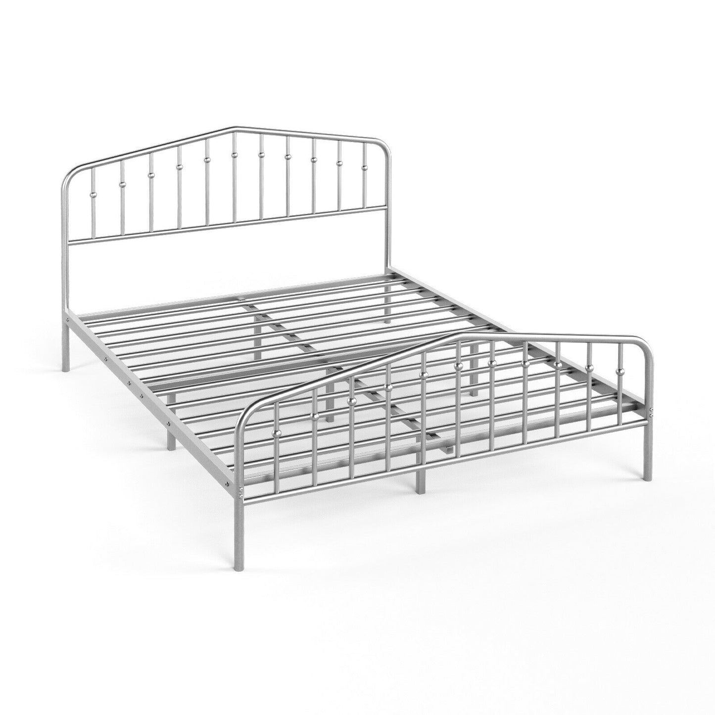 Queen Size Metal Bed Frame Platform Headboard and Footboard with Storage, Silver Simple Bed Frame Silver at Gallery Canada