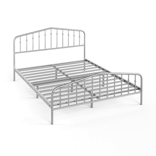 Queen Size Metal Bed Frame Platform Headboard and Footboard with Storage, Silver Simple Bed Frame Silver at Gallery Canada