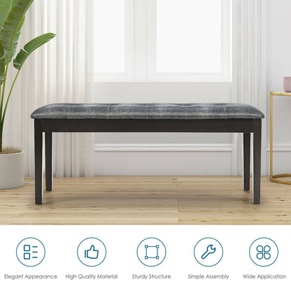 Upholstered Dining Room PU Bench Solid Wood Button Tufted, Gray - Gallery Canada