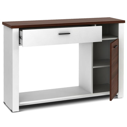 48 Inch Console Table with Drawer and Cabinet, Brown & White - Gallery Canada