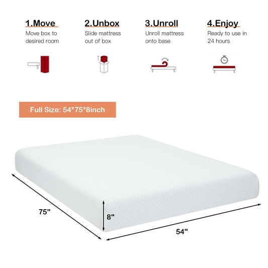 8 Inch Foam Medium Firm Mattress with Jacquard Cover-Full Size, White - Gallery Canada