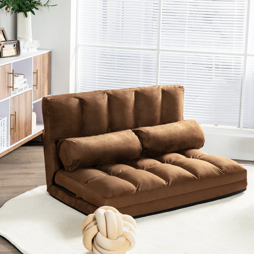 Foldable Floor 6-Position Adjustable Lounge Couch, Brown