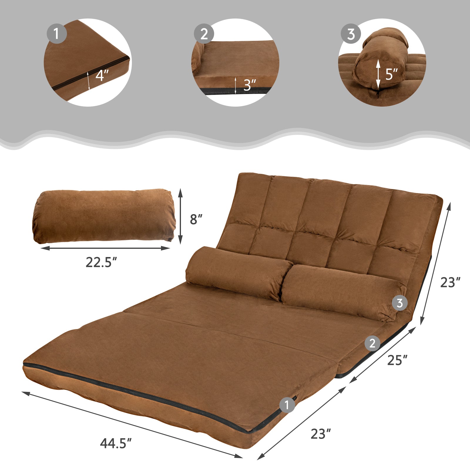 Foldable Floor 6-Position Adjustable Lounge Couch, Brown Floor Chairs at Gallery Canada