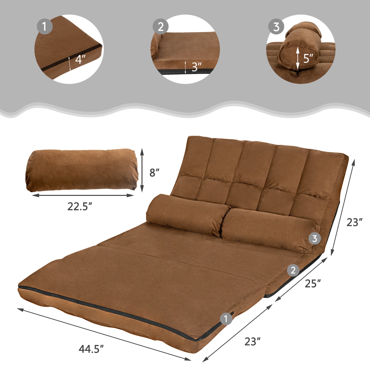 Foldable Floor 6-Position Adjustable Lounge Couch, Brown Floor Chairs at Gallery Canada