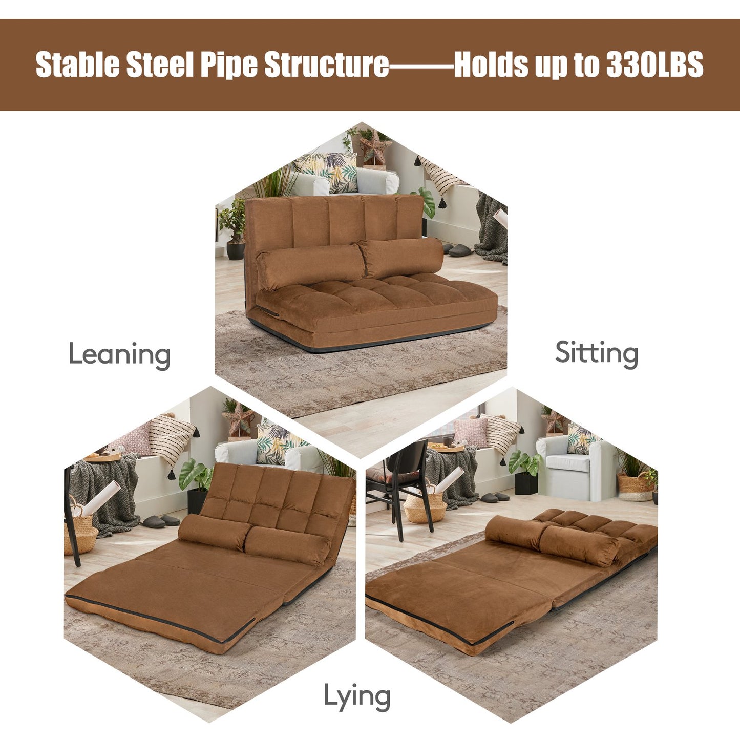 Foldable Floor 6-Position Adjustable Lounge Couch, Brown - Gallery Canada