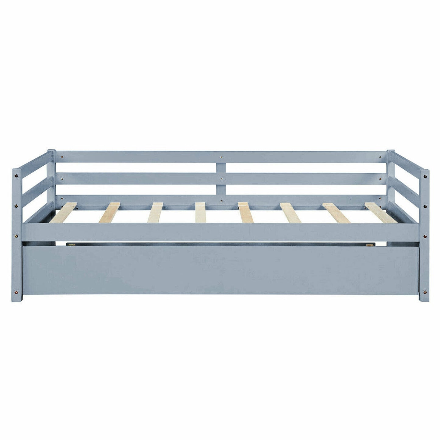 Twin Size Trundle Platform Bed Frame with Wooden Slat Support, Gray Trundle Bed Frame at Gallery Canada
