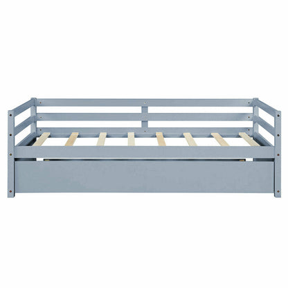 Twin Size Trundle Platform Bed Frame with Wooden Slat Support, Gray Trundle Bed Frame at Gallery Canada