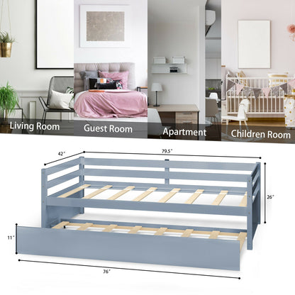 Twin Size Trundle Platform Bed Frame with Wooden Slat Support, Gray Trundle Bed Frame at Gallery Canada