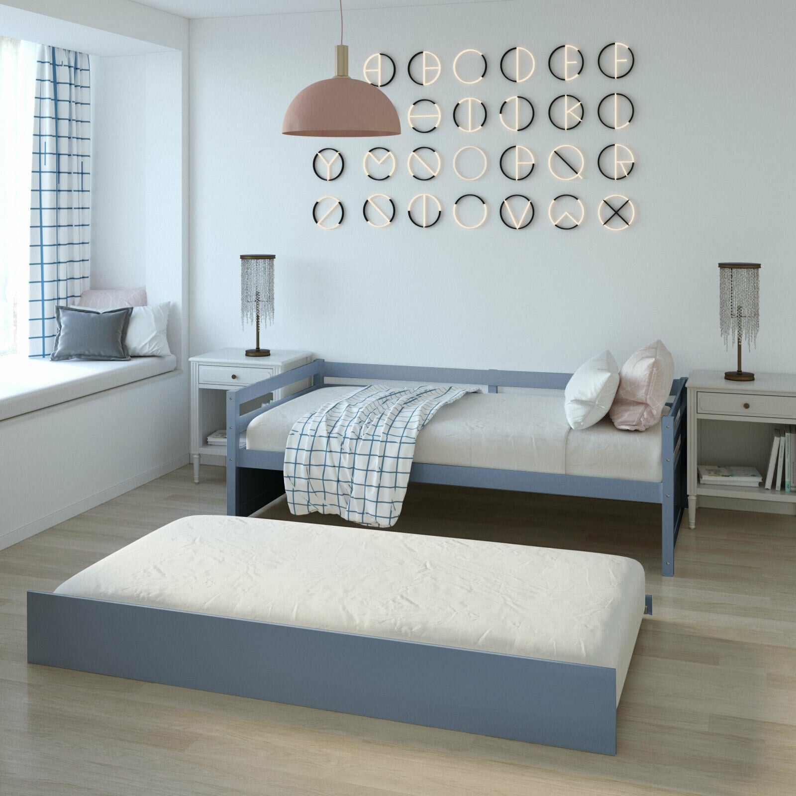 Twin Size Trundle Platform Bed Frame with Wooden Slat Support, Gray Trundle Bed Frame at Gallery Canada