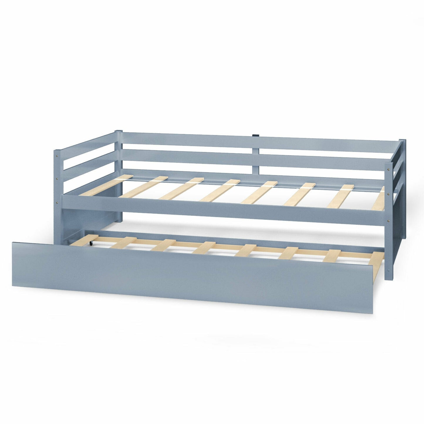 Twin Size Trundle Platform Bed Frame with Wooden Slat Support, Gray Trundle Bed Frame at Gallery Canada