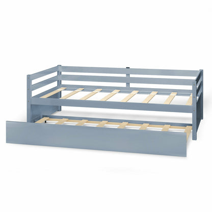 Twin Size Trundle Platform Bed Frame with Wooden Slat Support, Gray Trundle Bed Frame at Gallery Canada